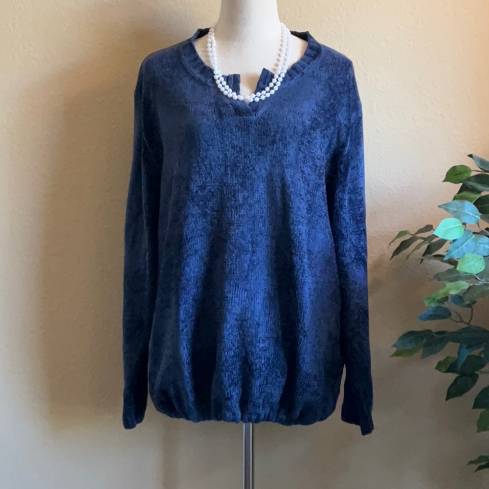 Honors - Blue Notch Neck Long Sleeve Pullover Sweater, 26W (3X)